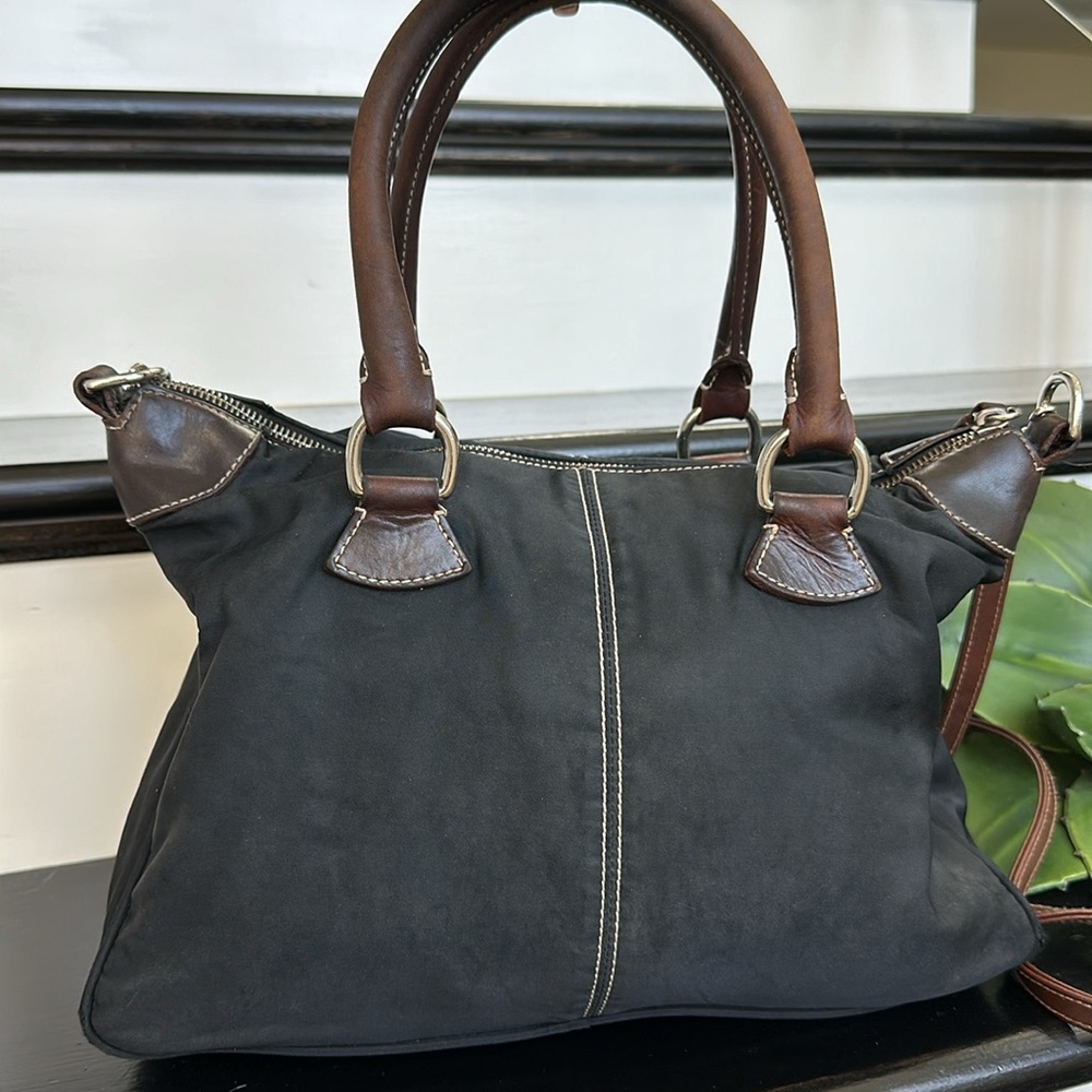 Dooney & Bourke Black Canvas and Brown Leather Satchel